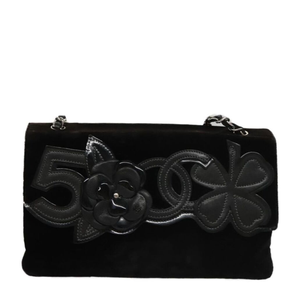 Chanel Camellia No.5 Chain Flap Velvet Black Velvet Shoulder Bag Bag